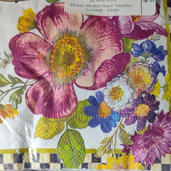 Mackenzie Childs White Flower Market Paper Cocktail Napkins 20 pack, NEW - Picture 5 of 7